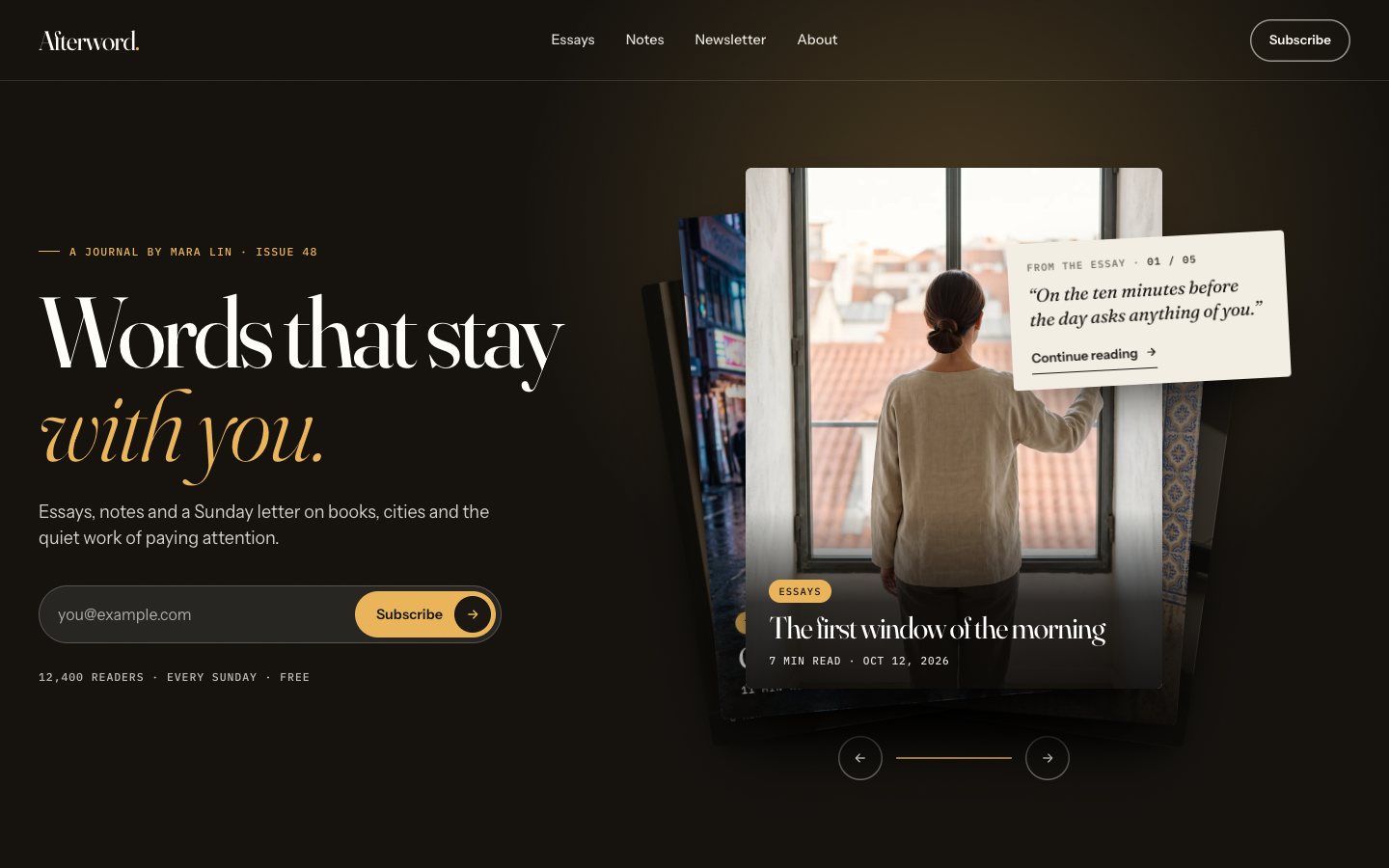 Afterword — Editorial Journal Framer template