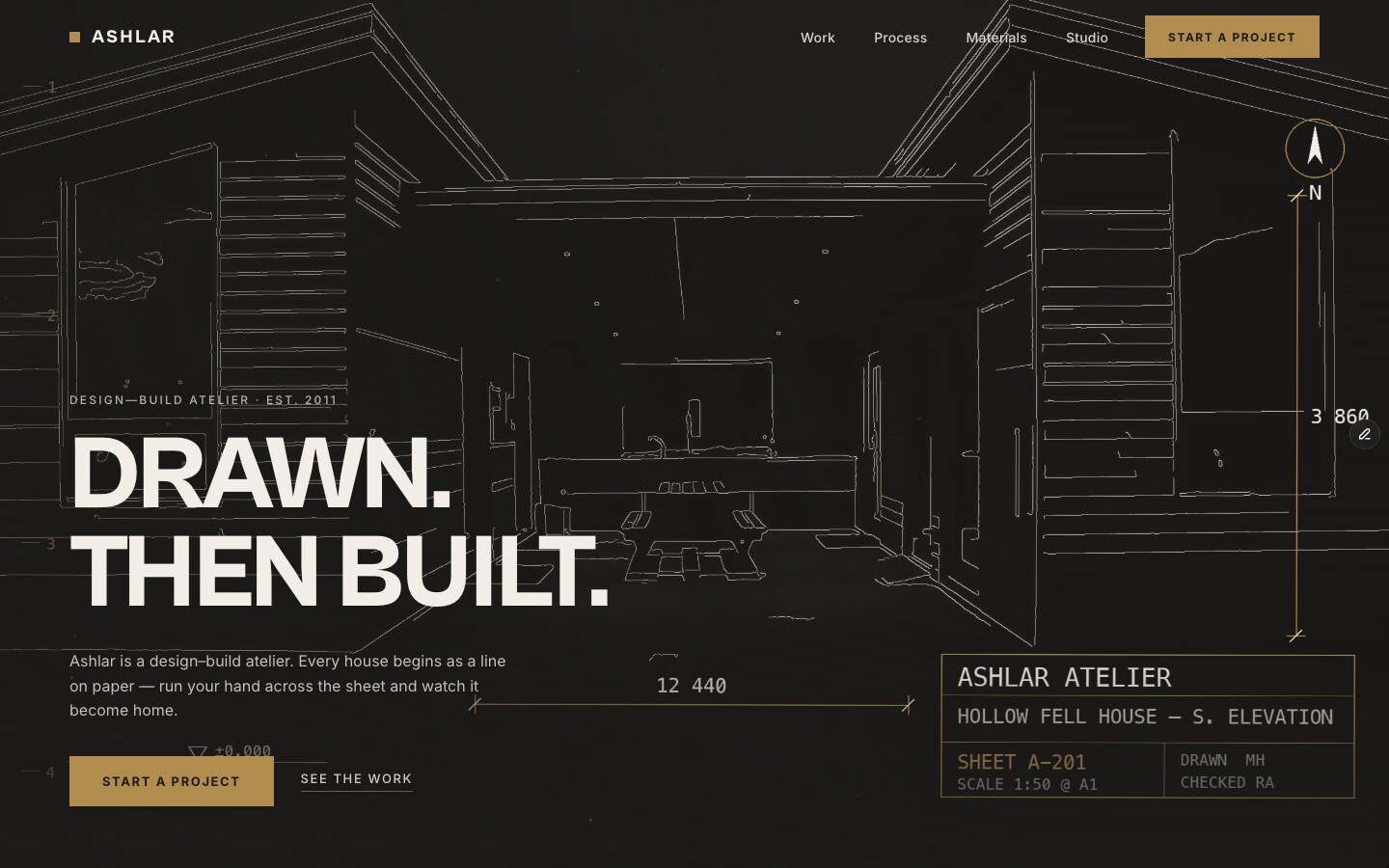 ASHLAR — Design-build & architecture Framer template, home page on desktop