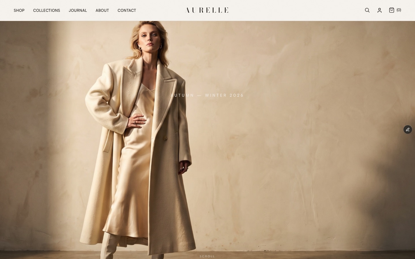 Aurelle Studio — Luxury fashion store Framer template, home page on desktop