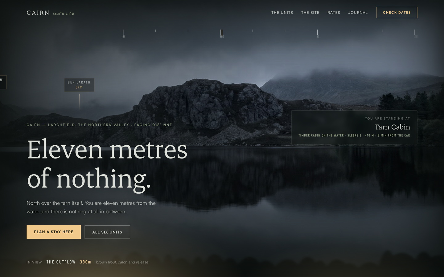 CAIRN — Glamping & nature retreats Framer template, home page on desktop