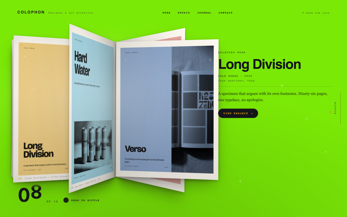 COLOPHON — Designer & studio portfolio Framer template, home page on desktop
