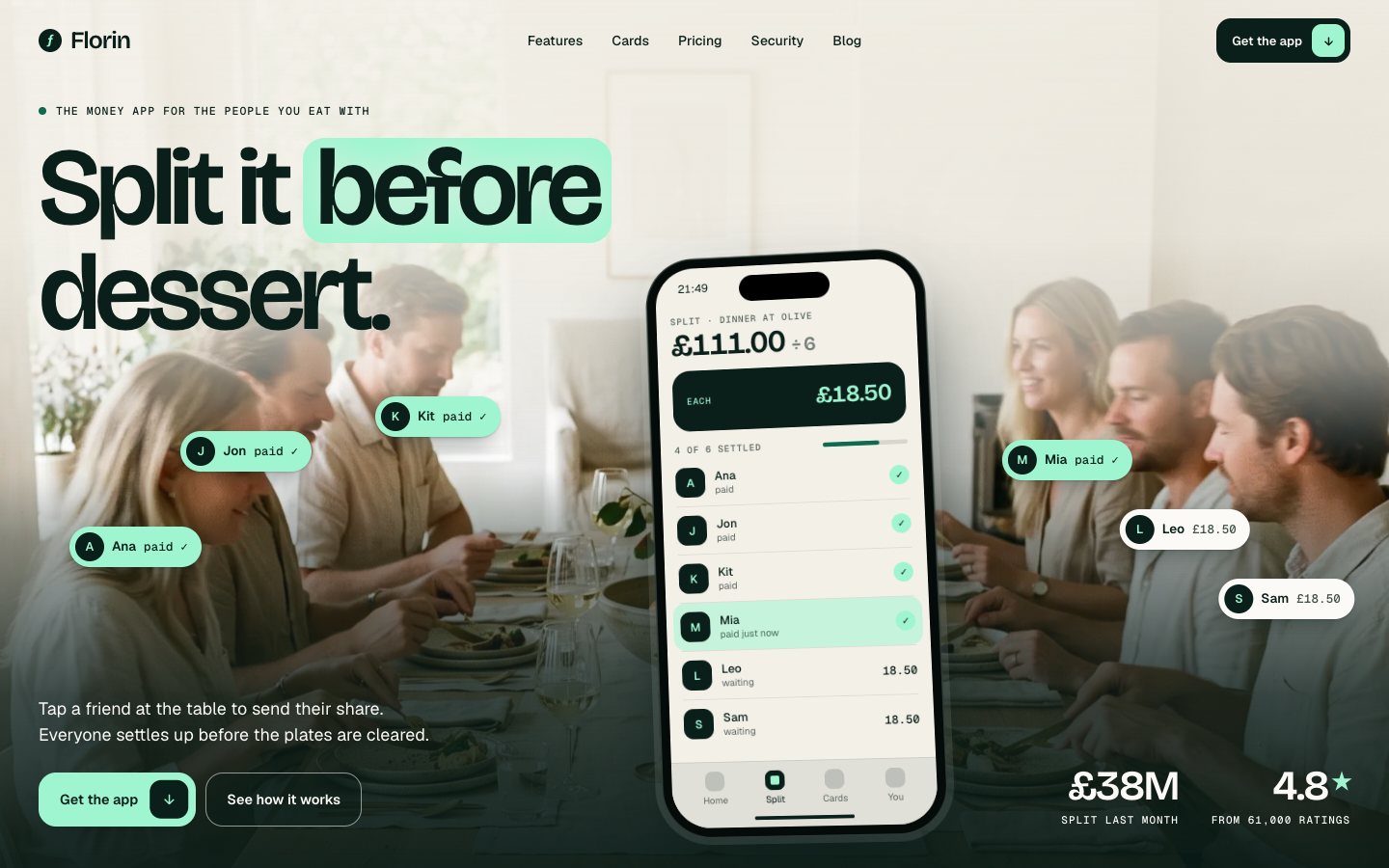 Florin — Finance app landing Framer template, home page on desktop