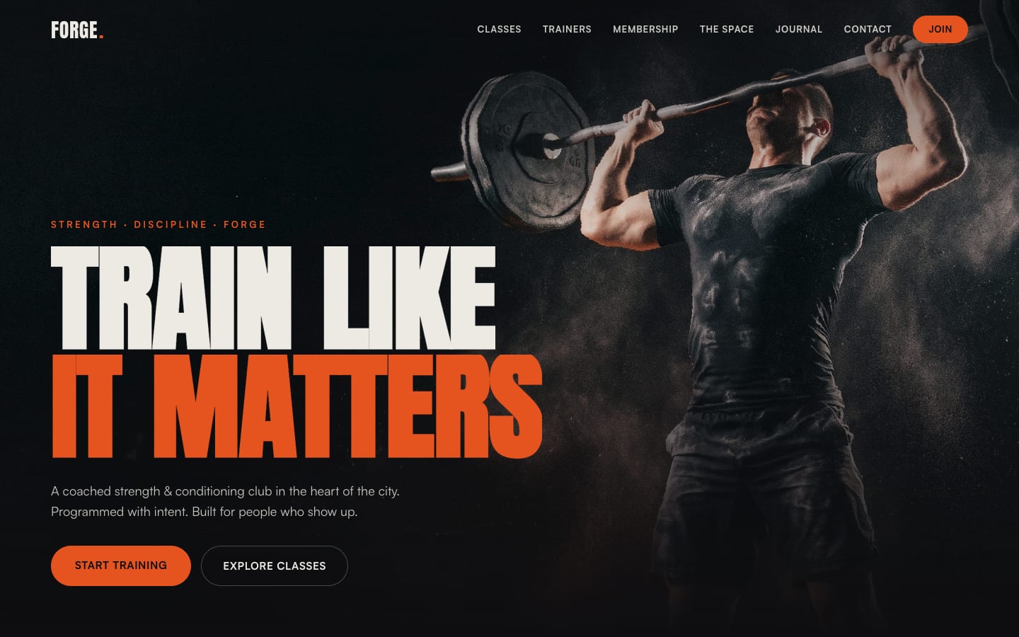 FORGE Athletic — Gym & strength club Framer template, home page on desktop