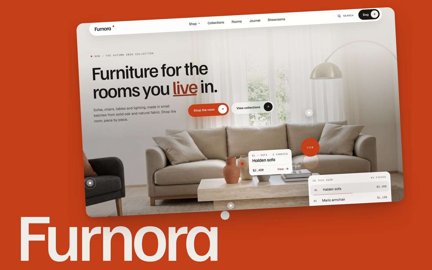 Furnora — Furniture & home decor store Framer template, home page on desktop