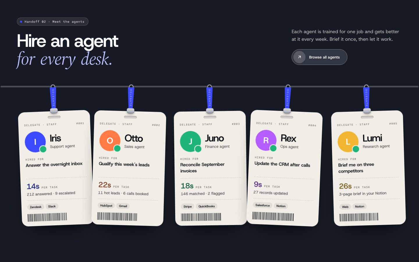 Delegate Framer template — screens 1 of 3