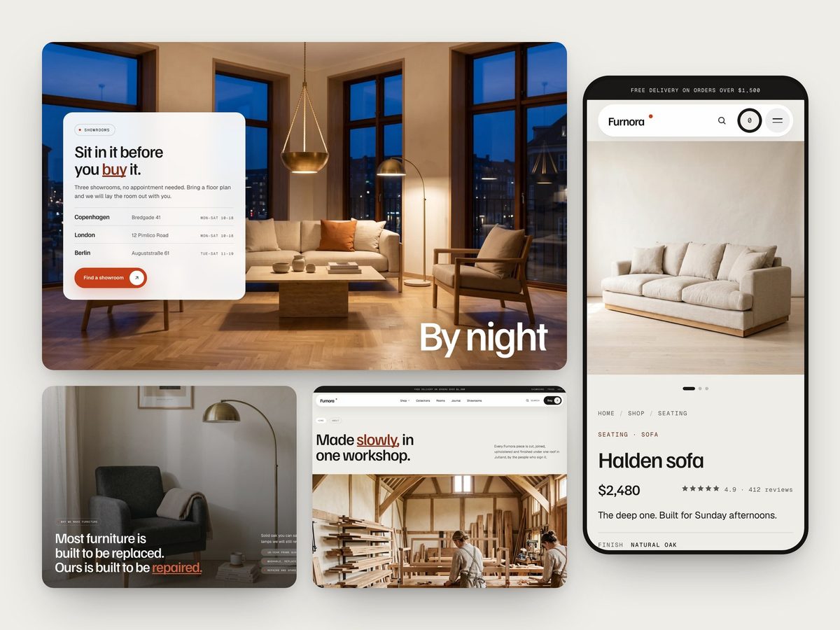 Furnora Framer template — screens 3 of 3