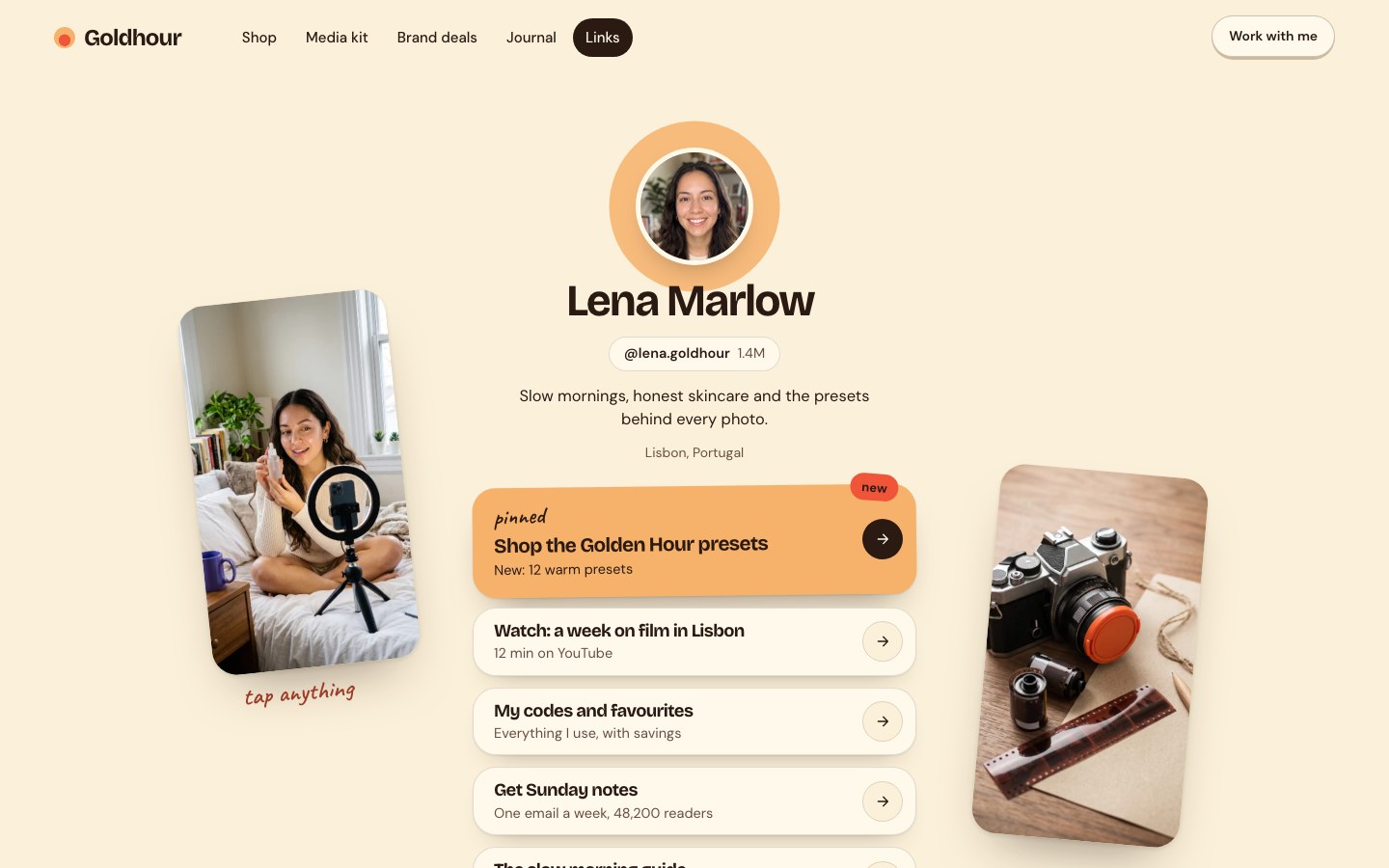 Goldhour Framer template — screens 3 of 3