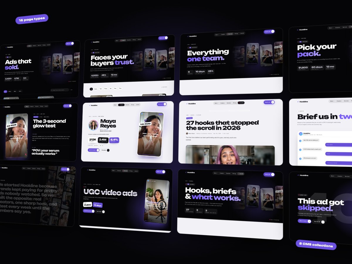 Hookline Framer template — screens 2 of 3
