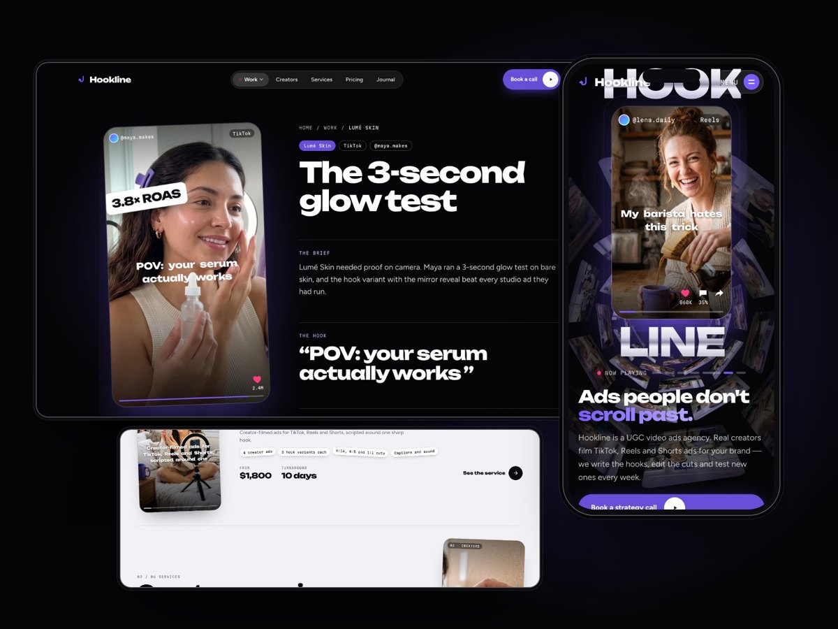 Hookline Framer template — screens 3 of 3