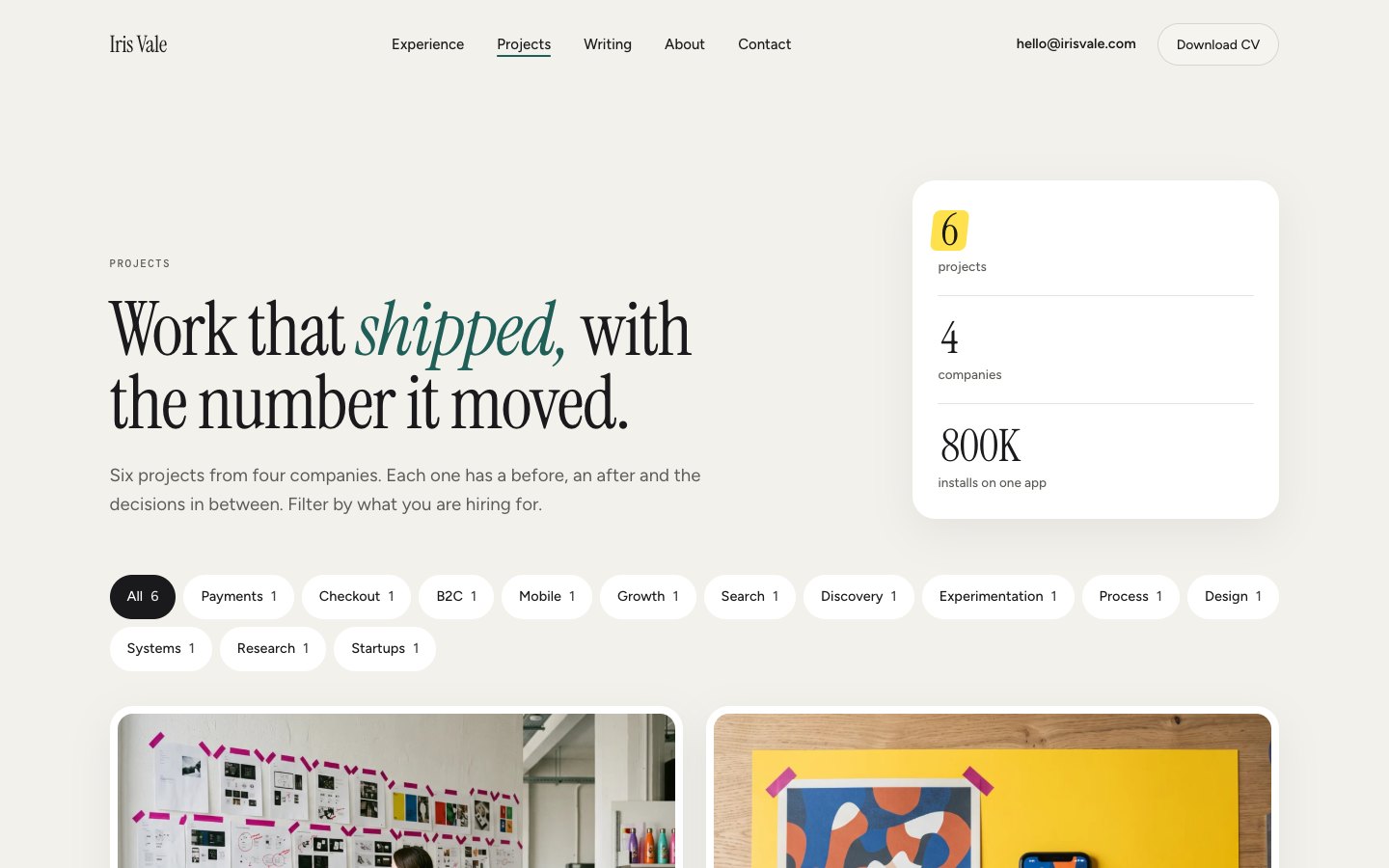 Iris Vale Framer template — screens 1 of 3