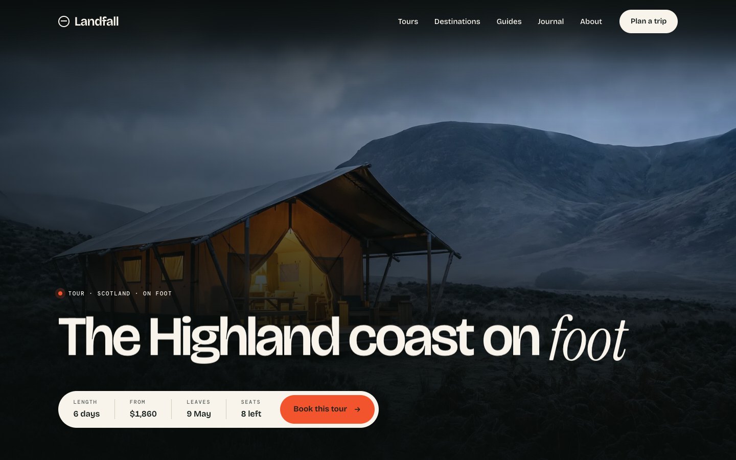Landfall Framer template — screens 1 of 3