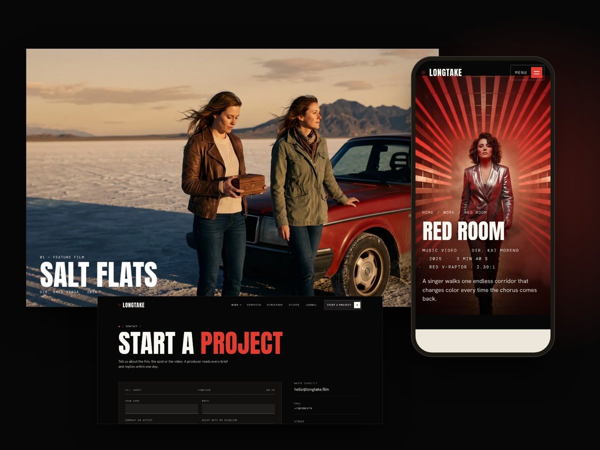 Longtake Framer template — screens 3 of 3
