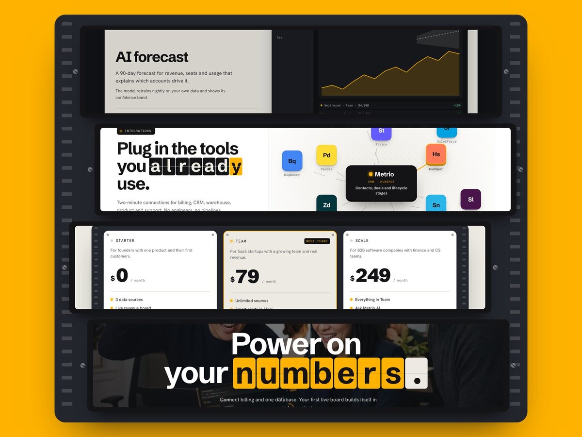 Metrio Framer template — screens 1 of 3