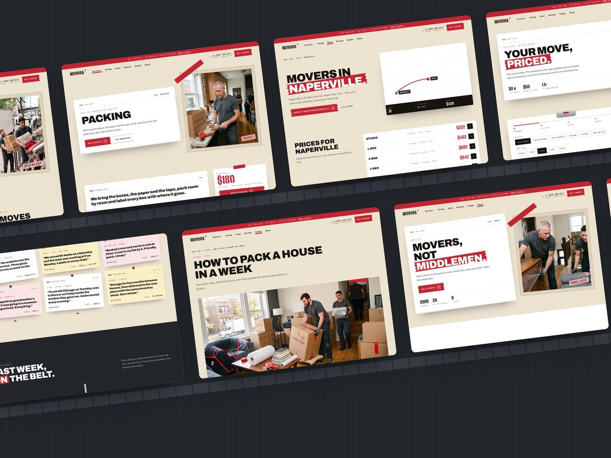Movora Framer template — screens 2 of 3