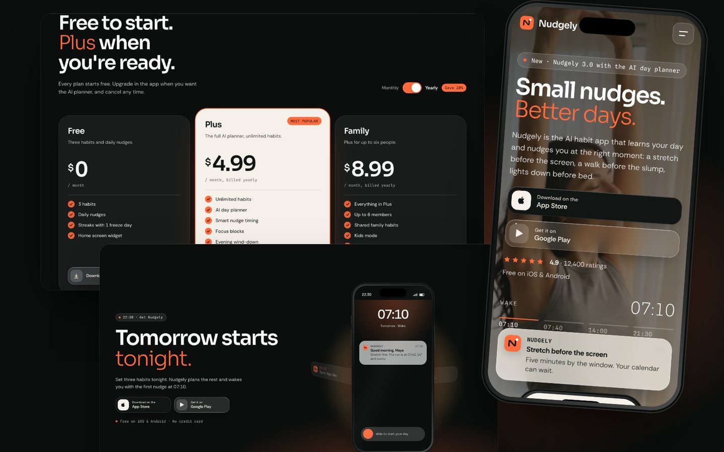 Nudgely Framer template — screens 3 of 3