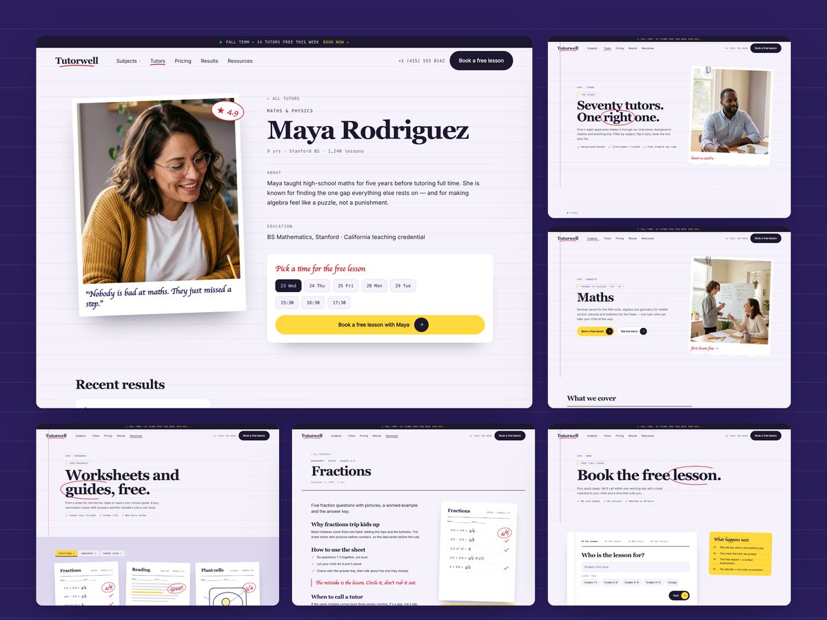 Tutorwell Framer template — screens 2 of 3
