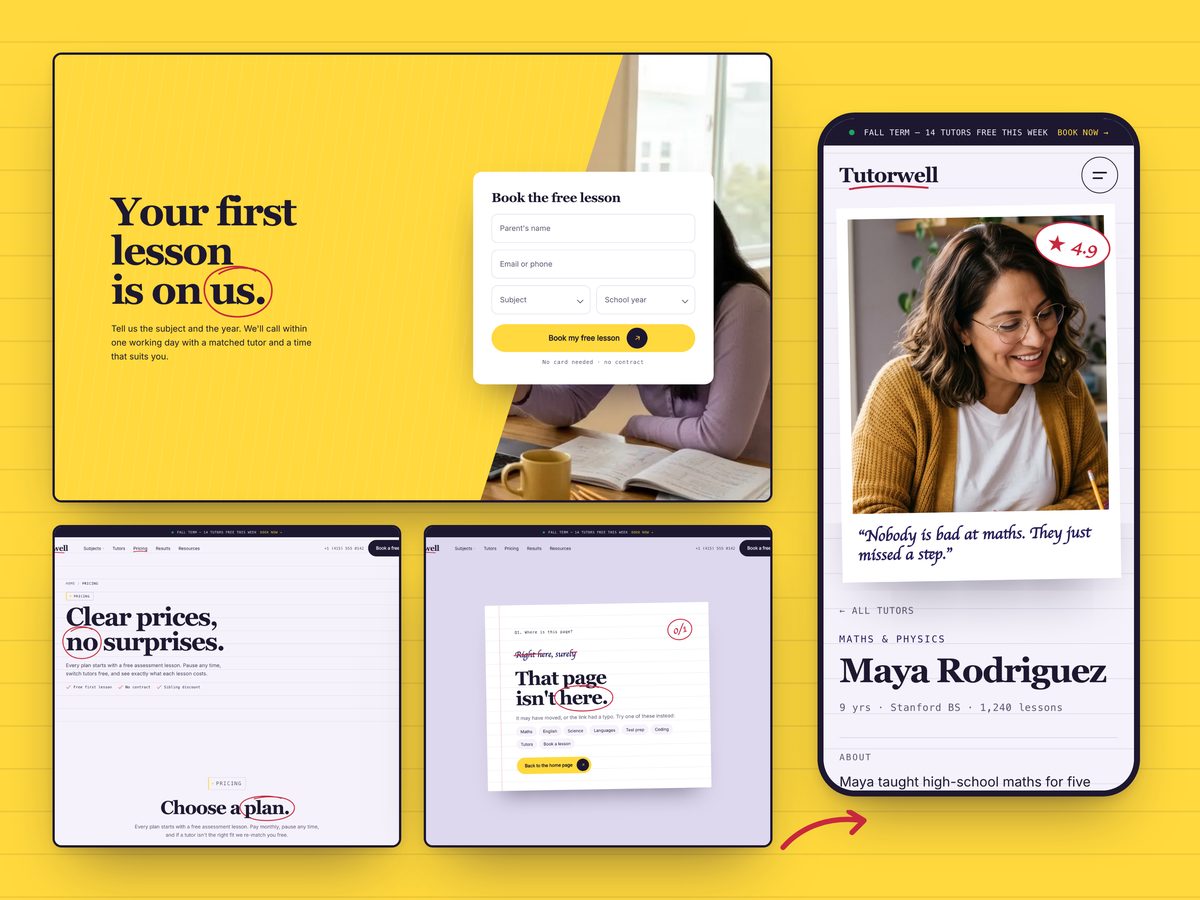 Tutorwell Framer template — screens 3 of 3