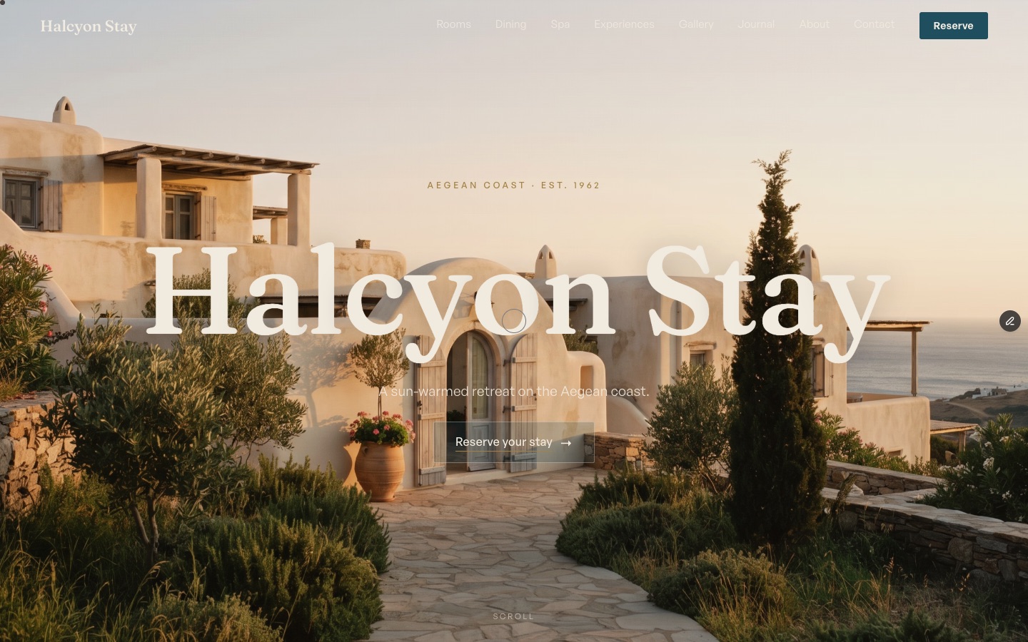 Halcyon Stay — Boutique hotel & guesthouse Framer template, home page on desktop