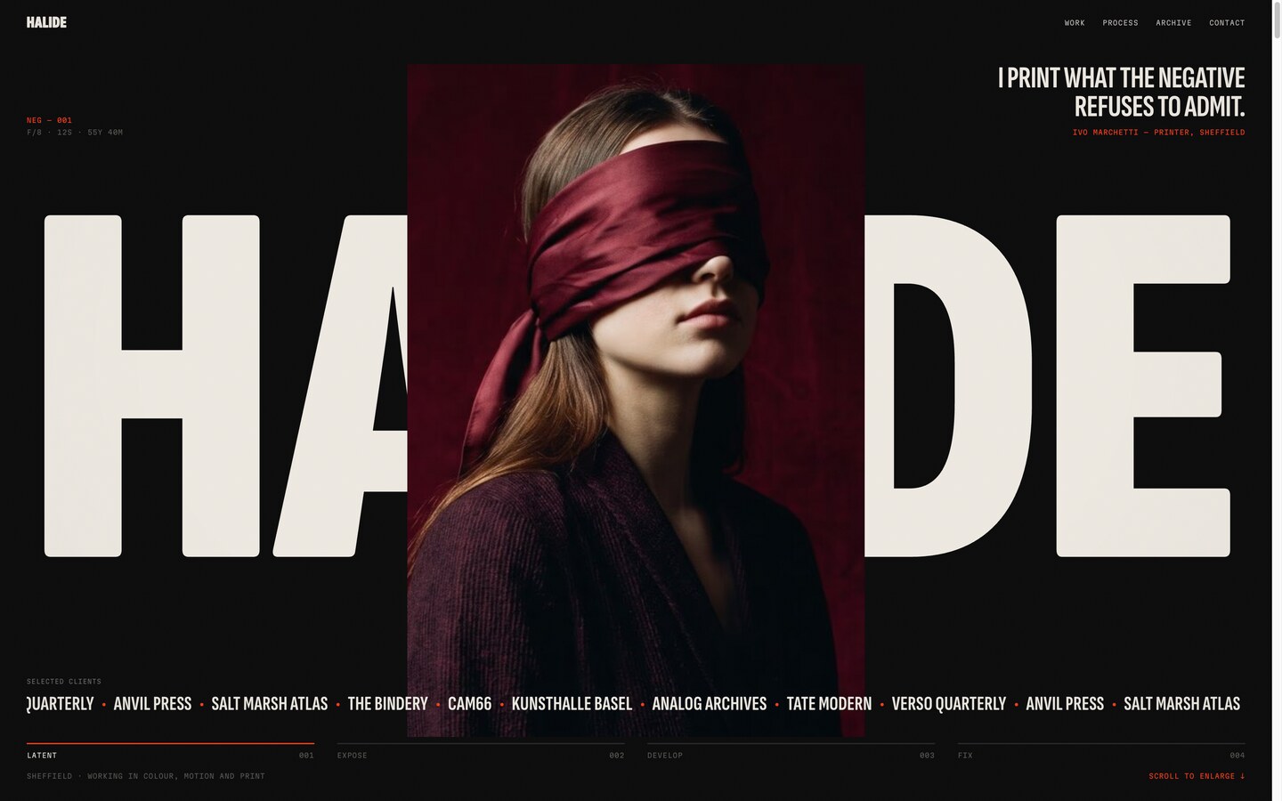 HALIDE — Photography portfolio Framer template, home page on desktop
