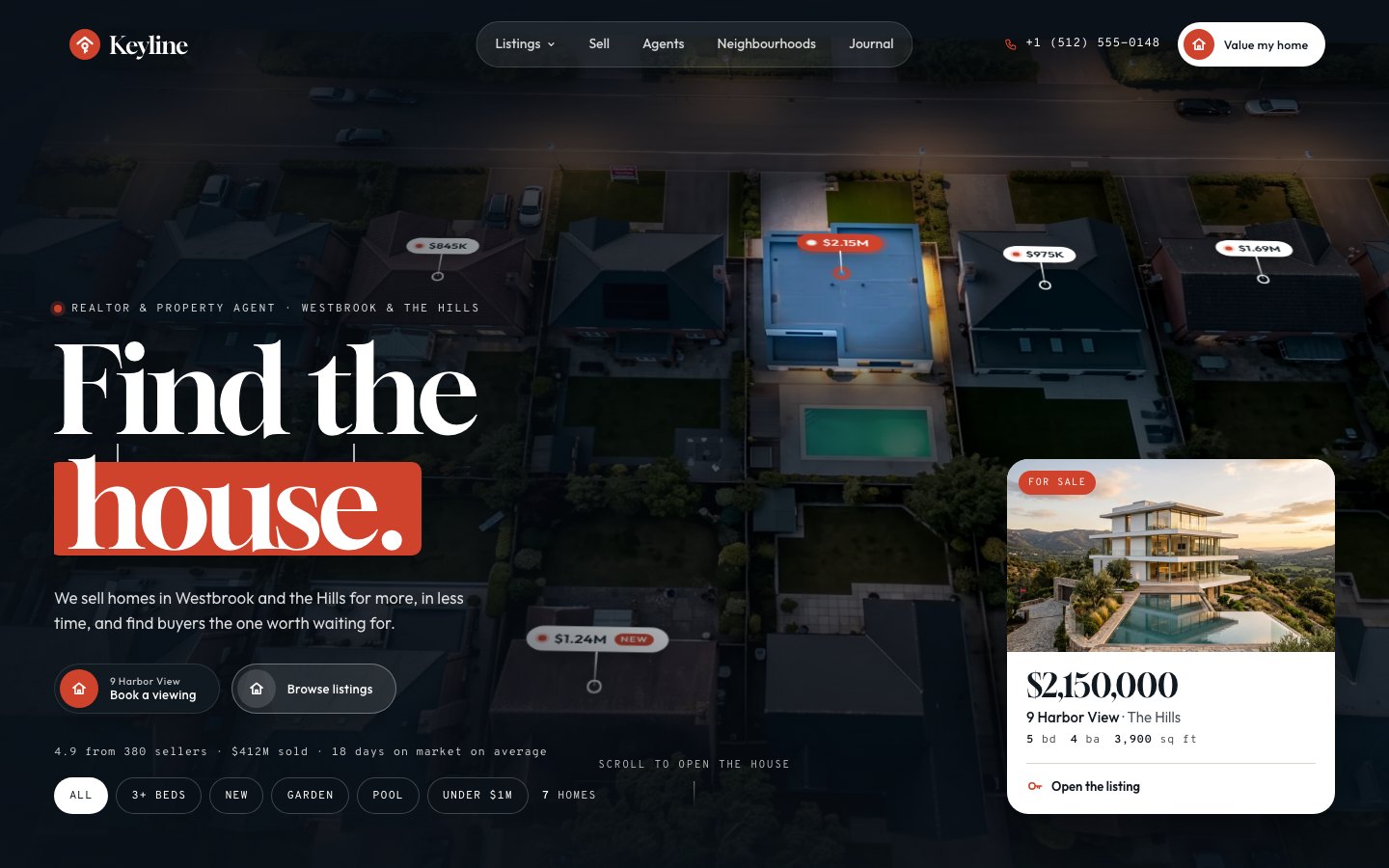Keyline — realtor & real estate agency Framer template, home page on desktop