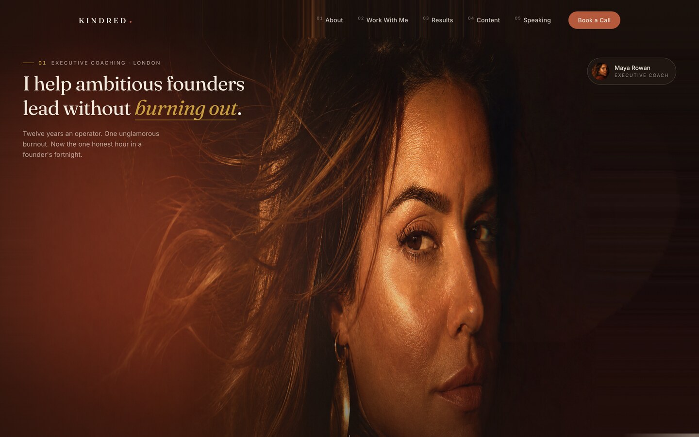 KINDRED — Coach & personal brand Framer template, home page on desktop