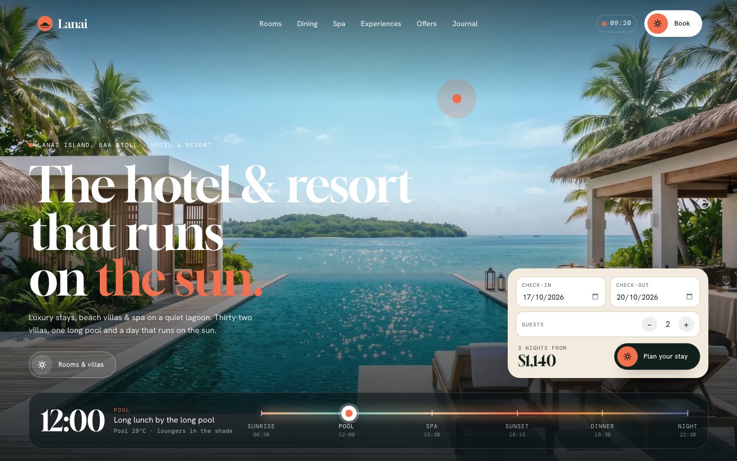 Lanai — Hotel & resort Framer template, home page on desktop