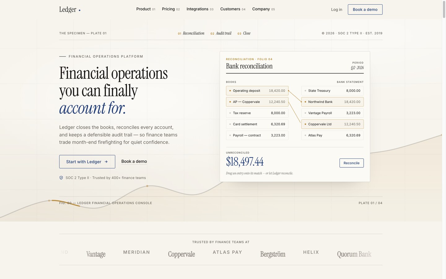 LEDGER — Trust-first SaaS & fintech Framer template, home page on desktop