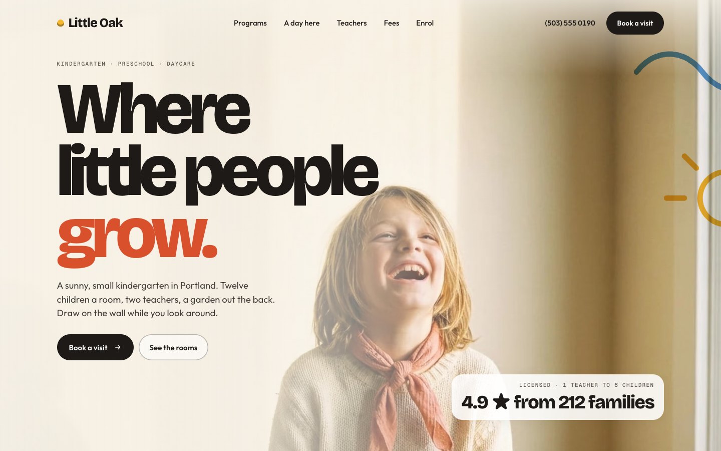 Little Oak — Kindergarten & preschool Framer template, home page on desktop