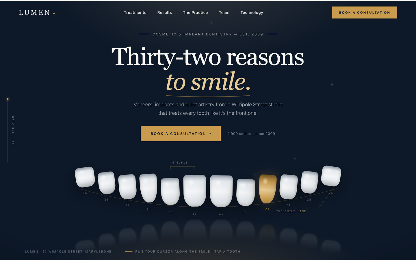 LUMEN — Cosmetic & implant dentistry Framer template, home page on desktop