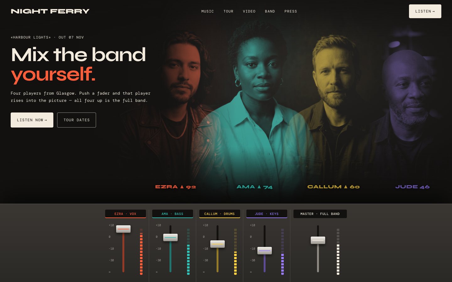 Night Ferry — Musician & Singer Framer template