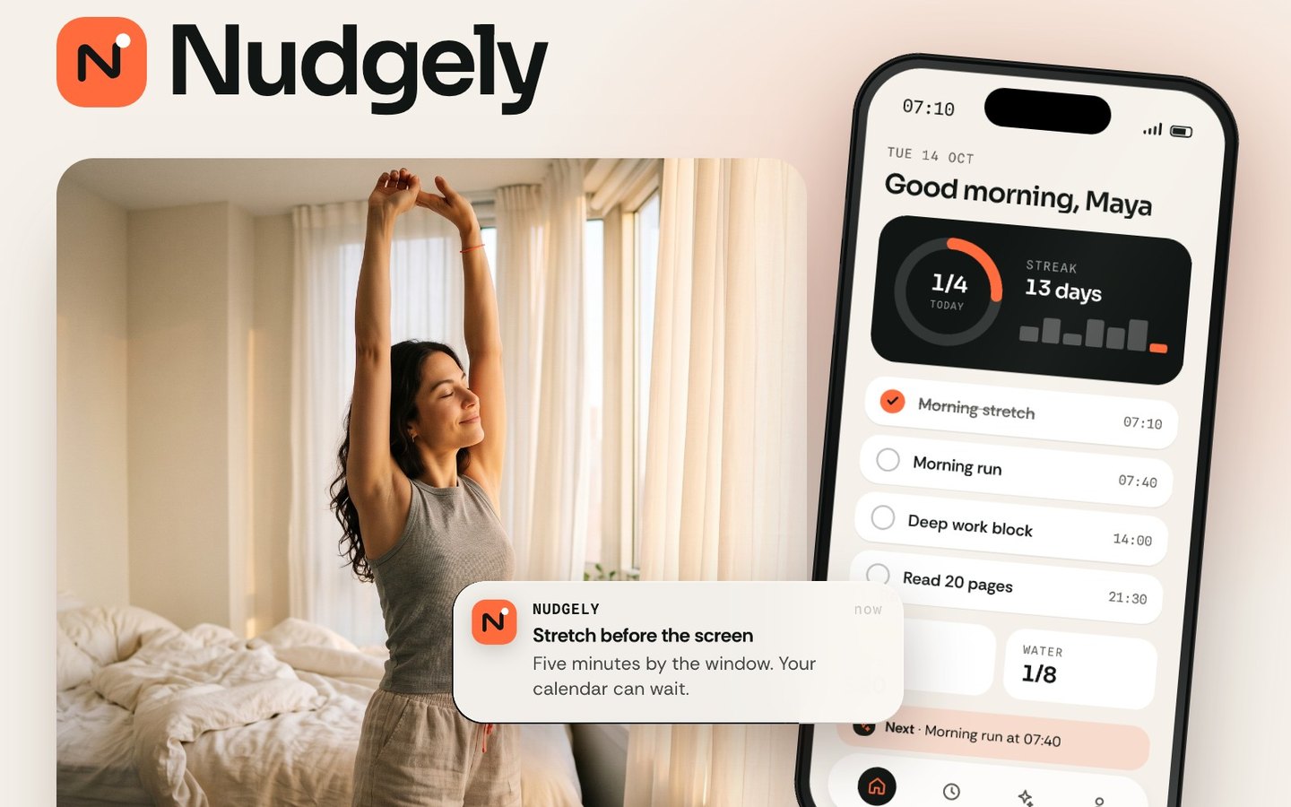 Nudgely — Mobile app & app startup Framer template, home page on desktop
