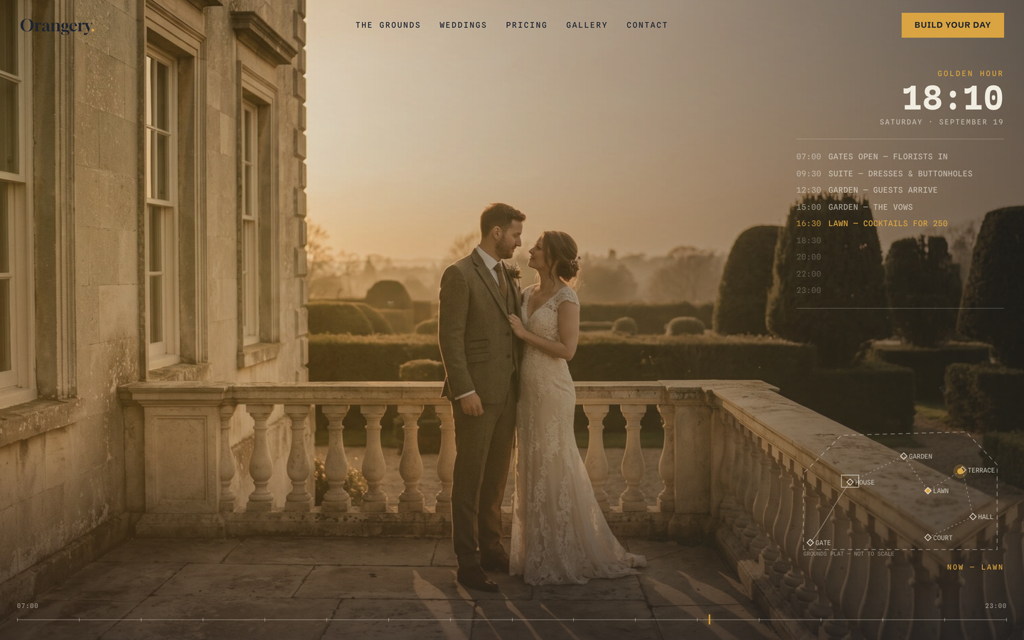 ORANGERY — Wedding & event venue Framer template, home page on desktop