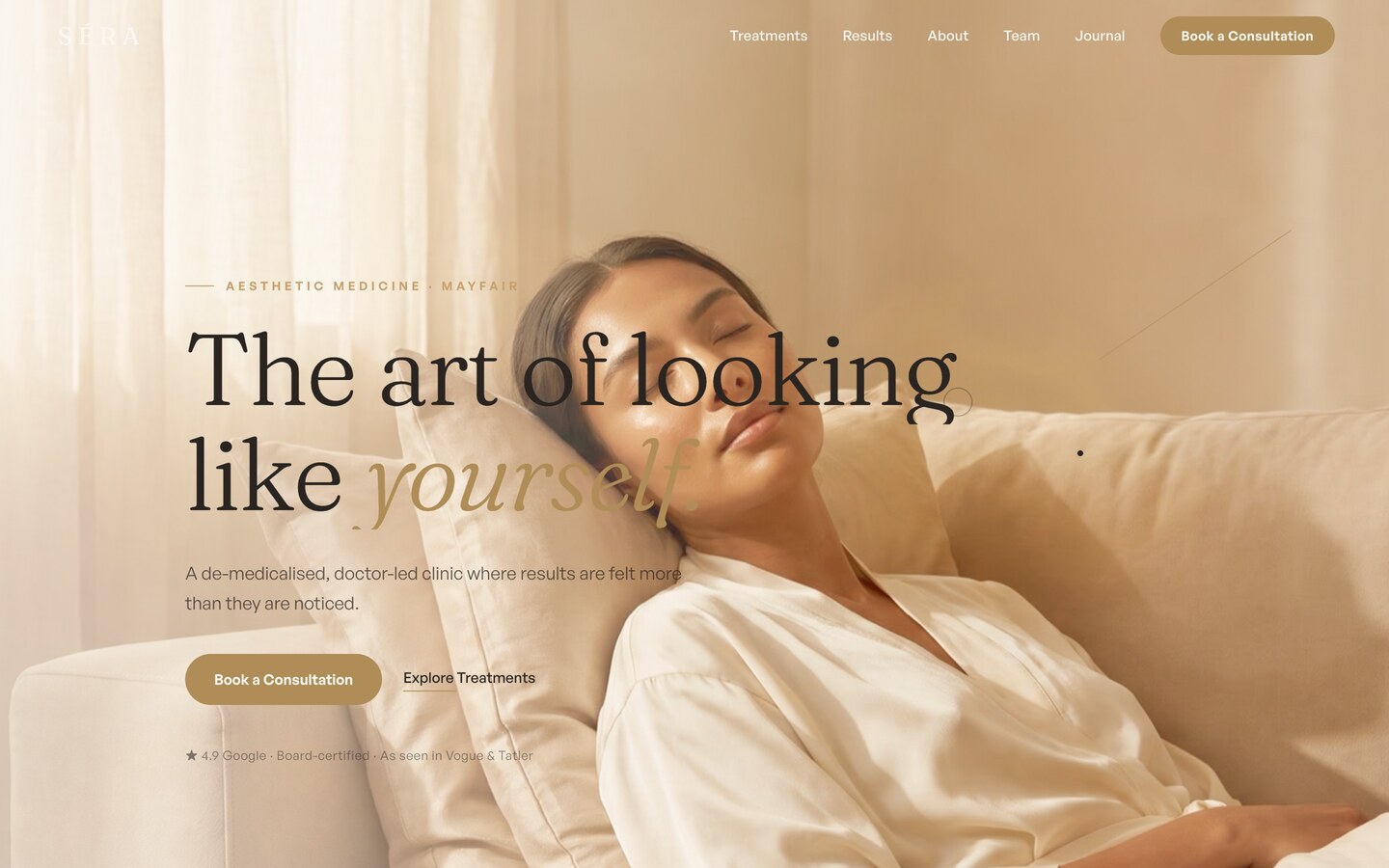 SÉRA — Med spa & aesthetic clinic Framer template, home page on desktop