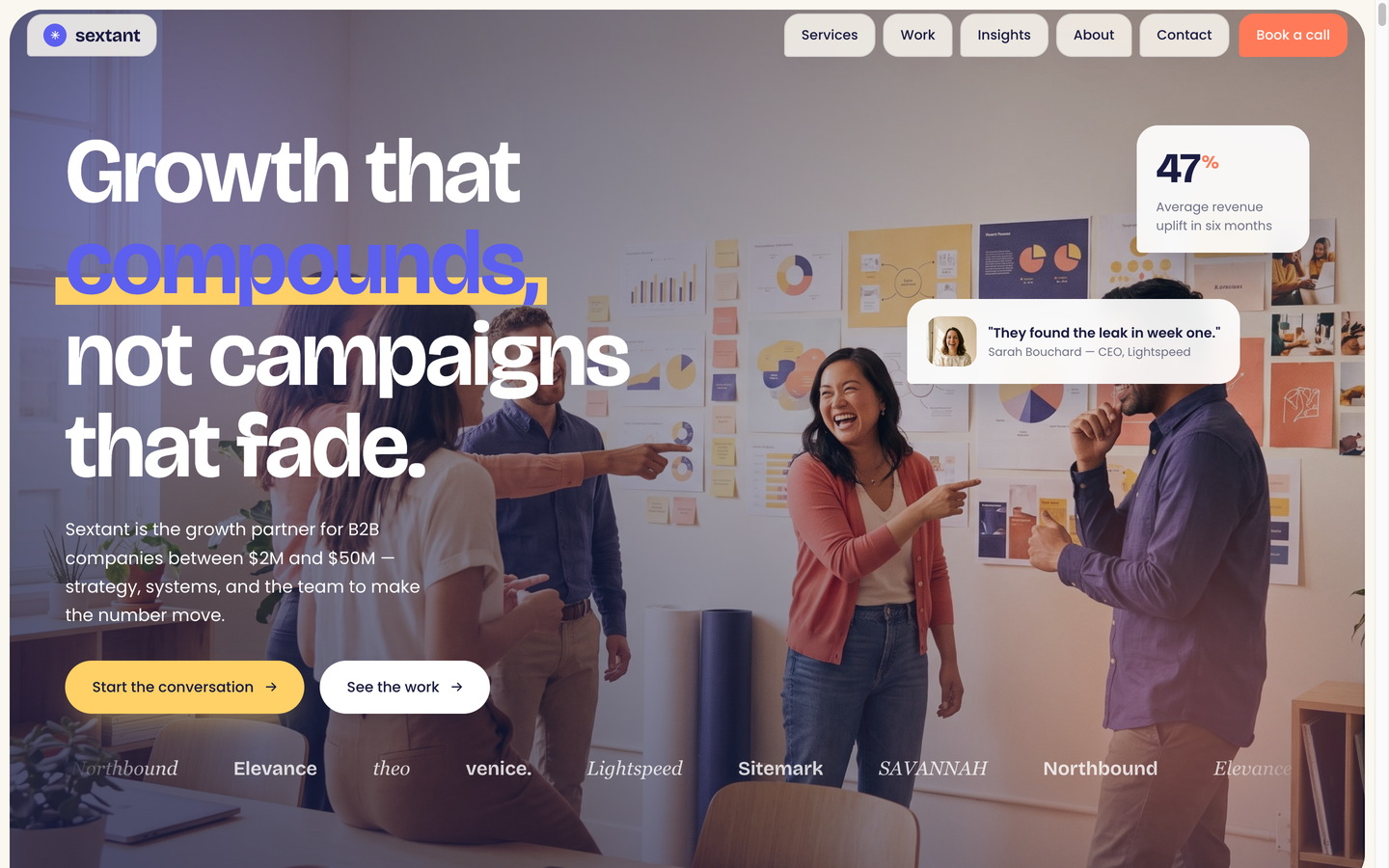 SEXTANT — Consulting & B2B advisory Framer template, home page on desktop