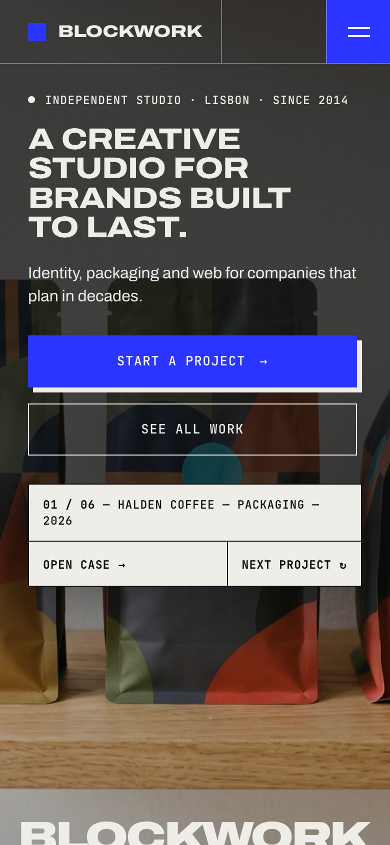 Blockwork on a phone — the same Framer template at 390 px