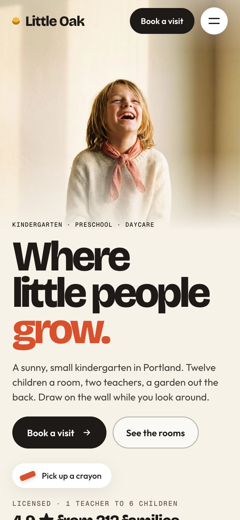 Little Oak on a phone — the same Framer template at 390 px