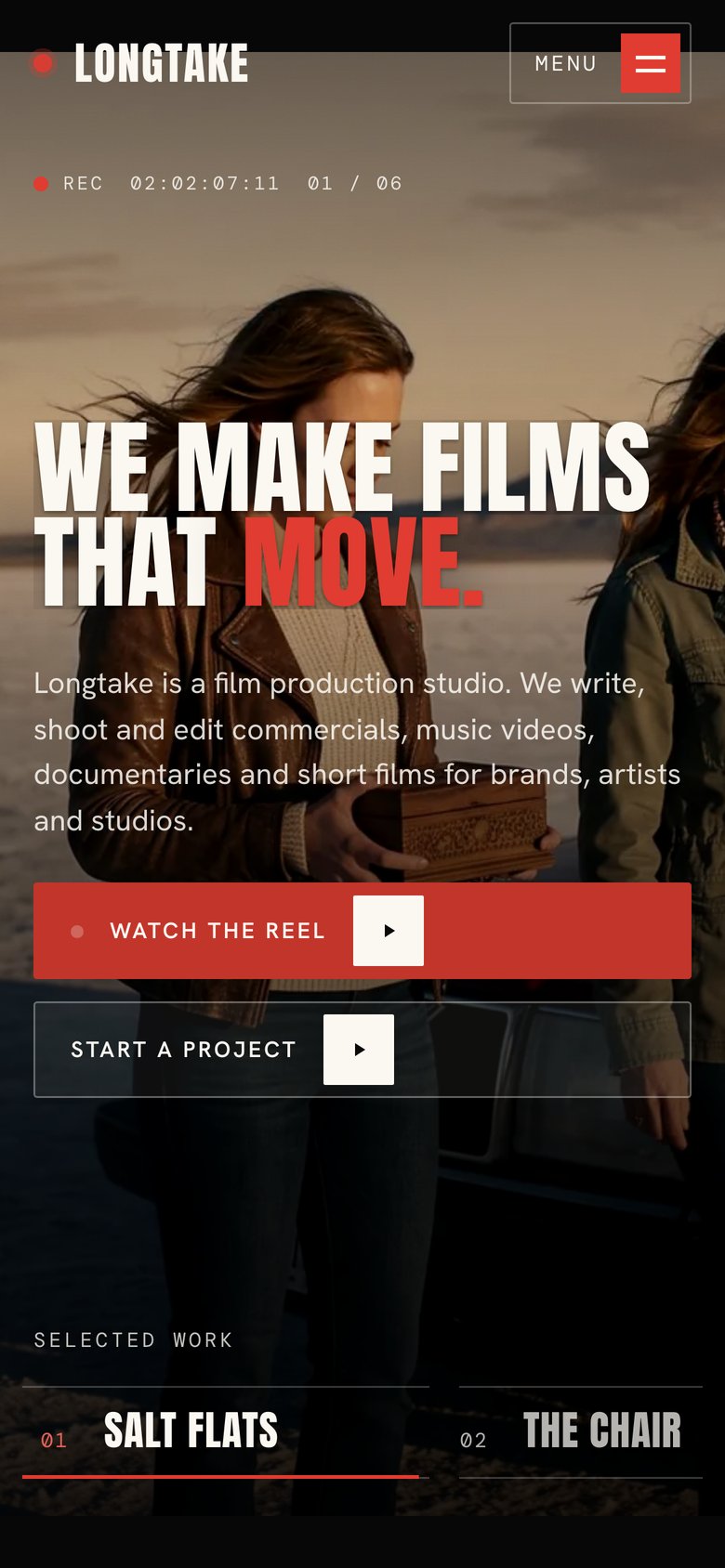 Longtake on a phone — the same Framer template at 390 px