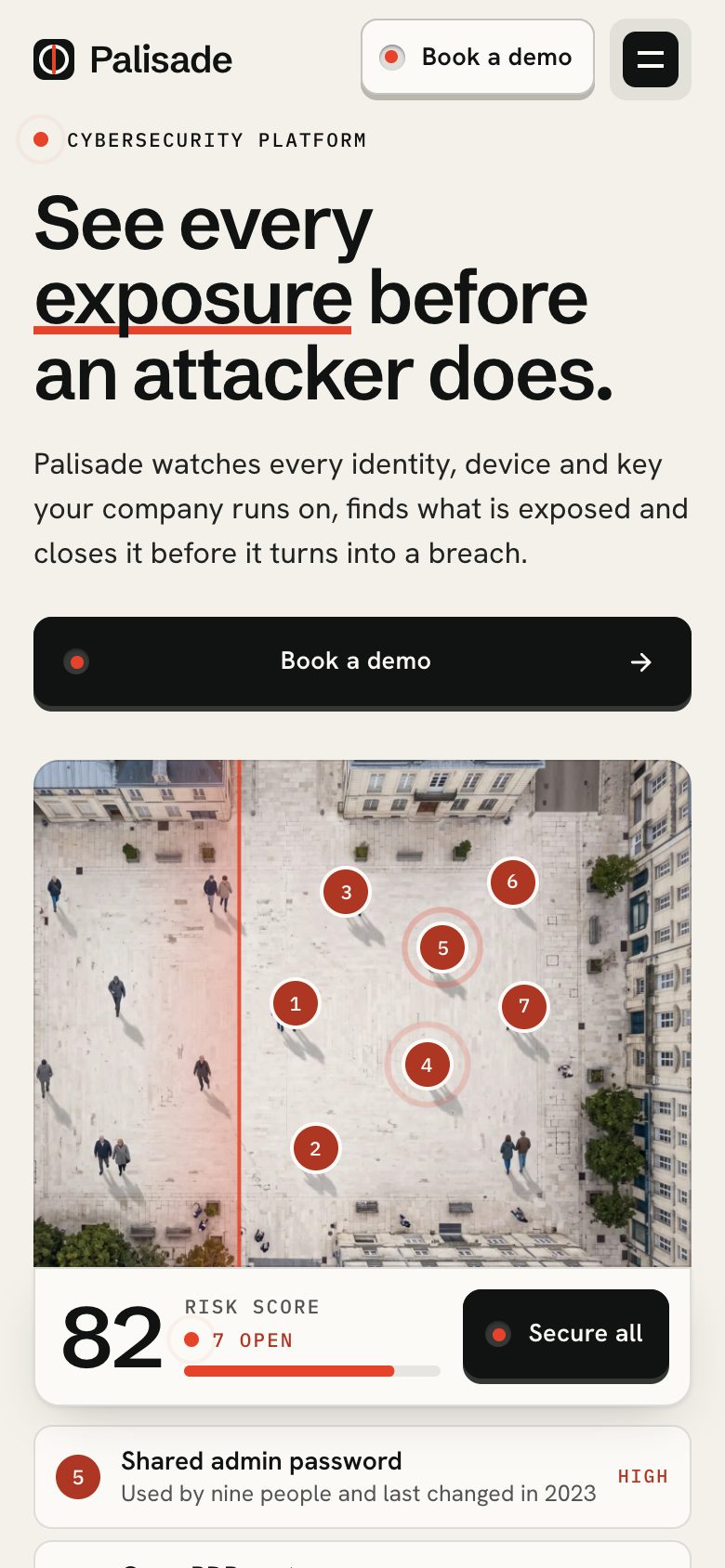 Palisade on a phone — the same Framer template at 390 px