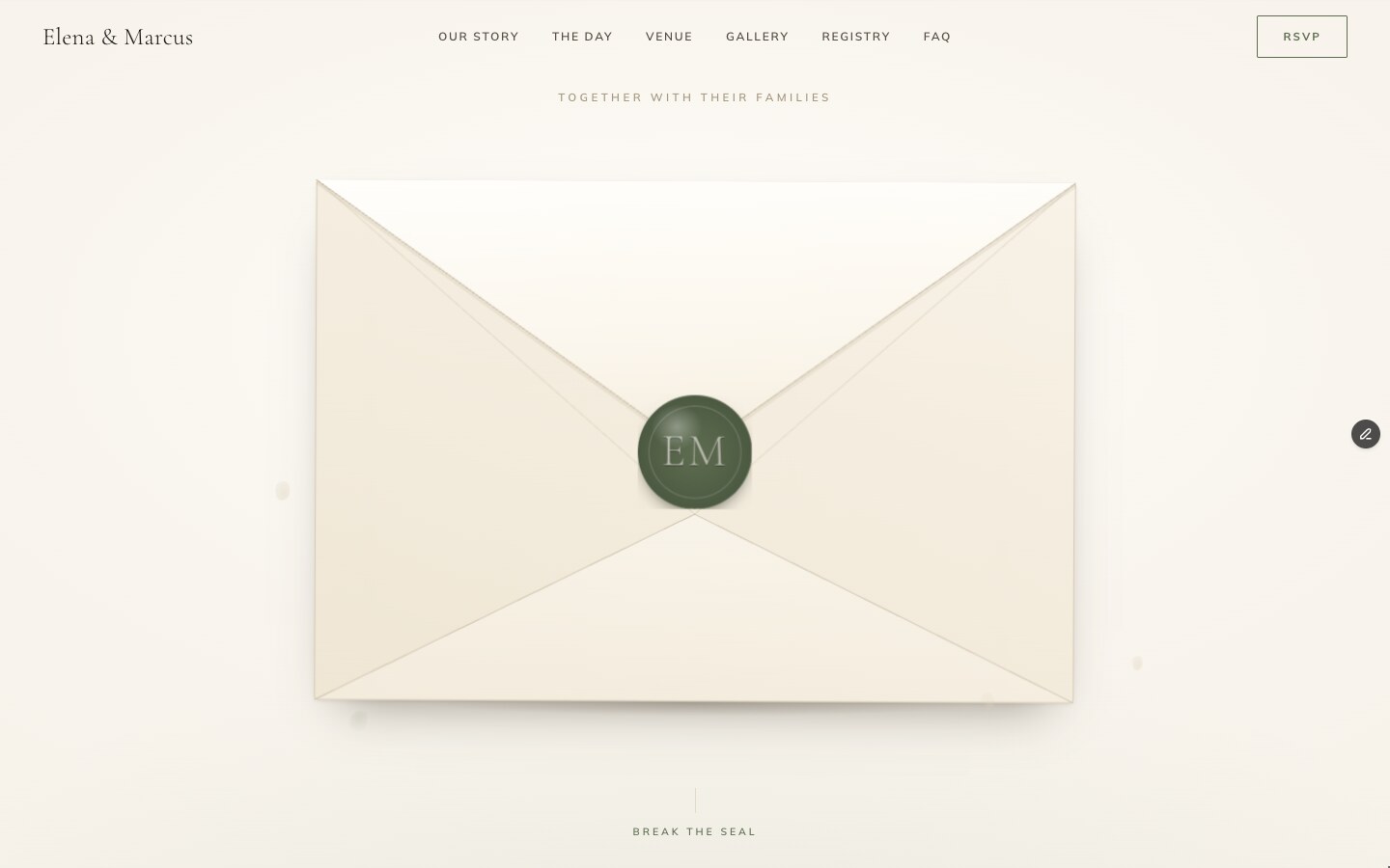SOLENNE — Weddings — couples & planners Framer template, home page on desktop